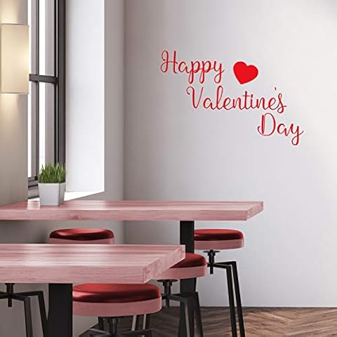Valentines Day Vinyl Wall Art Decal - Happy Valentine's Day - 15" x 23" - Valentine's Lovers Heart Decor Romantic Couples Home Living Room Bedroom Apartment Indoor Work Sticker (15" x 23", Red) Cover