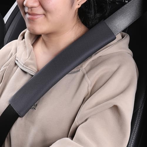 POKSRI 1P Genuine Leather seat Belt Cover pad,Real Cowhide Soft Seatbelt Protect Strap Shoulder Cushion,Odor-Free & Peel-Resistant,12x2.4inch,fit car Accessories,Backpack, Shoulder Bag