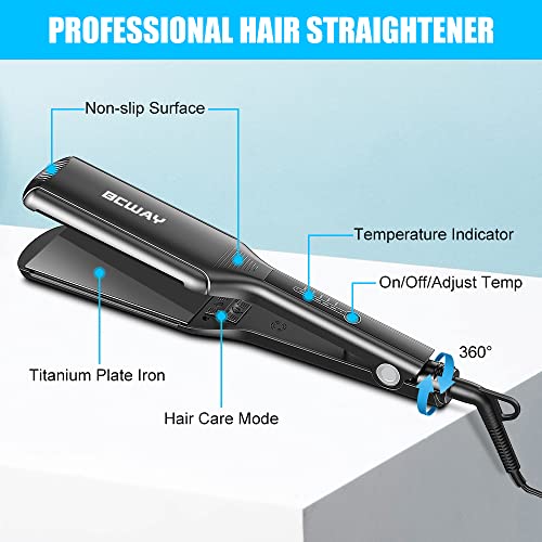Bcway Professional Hair Straightener, 2.16'' Extra-Large Floating Titanium Flat Iron For Hair, 30S Instant Heating Straightening Iron With 5 Adjustable Temp, Anti-Static Hair Iron For All Hair Types #TOP6