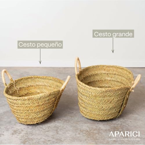 Miniatura 6 de Cestería Aparici - Leñero De Esparto Grande 60cm Con Asas De Pita Reforzadas. Cesto Artesanal Para Leña Y Almacenaje Decorativo. Fabricación Nacional. 60x45x35 Cm, Ref. 7110-2 .