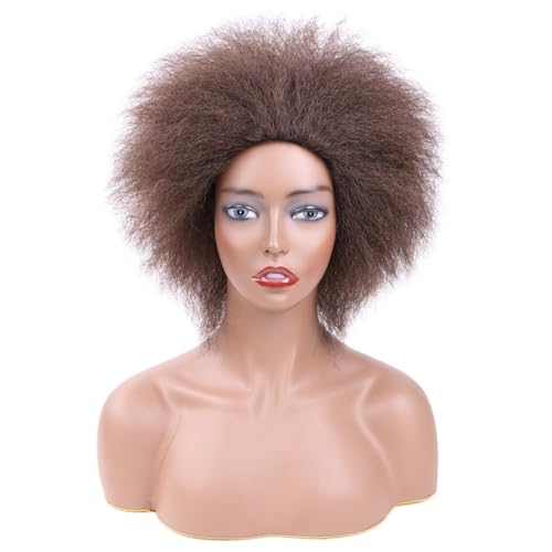 Perruque synthétique courte 35cm style afro naturel marron pour femme