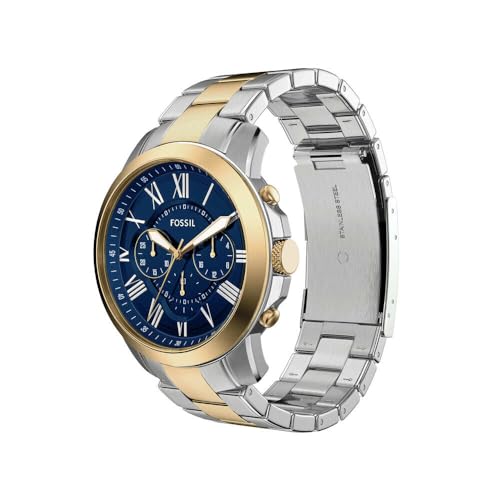 Image of Fossil Men's Grant Quartz Chronograph Watch with Stainless Steel Strap, Silver and Gold Tone, 44 mm, Bracelet