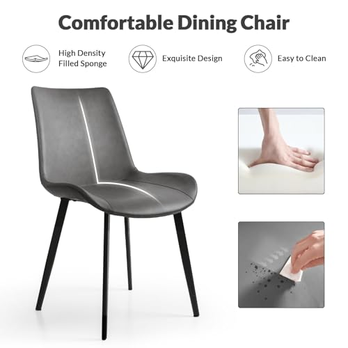 Image of Modern Dining Chairs Set of 8, PU Leather Dining Room Chairs, Upholstered Kitchen Chairs with Ergonomic Backrest & Sturdy Metal Legs, Grey
