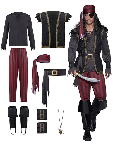 Spooktacular Creations Herren Piratenkostüm für Erwachsene mit Bandana-Weste Hemd Shirt Cover Armbänder für Halloween-Dress-up-Party,...