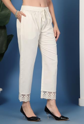 Image of Pistaa's Women's Pure Cotton Regular Hem Design Solid Palazzos