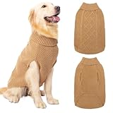 Picture of Mihachi Turtleneck Dog Sweater - Winter Coat Apparel Classic Cable Knit Clothes with Leash Hole for Cold Weather, Ideal Gift for Pet in New Year Khaki Medium