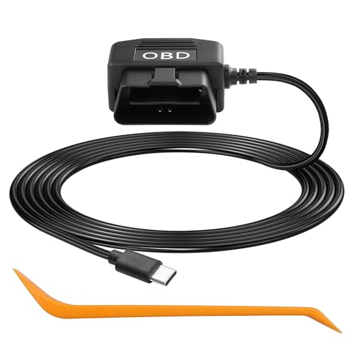 CERRXIAN OBD Power Cable for Dash Camera OBD2 to Type C Adapter Hardwire Charger Cable 24 Hours Surveillance/Acc Mode with Low Voltage Protection 13-40V to 5V 3A (11.5FT/3.5M) (Straight USB C)