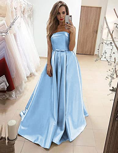 Strapless Prom Dresses Long Satin Ball Gown Formal Dress for Women Evening Dress with Pockets4