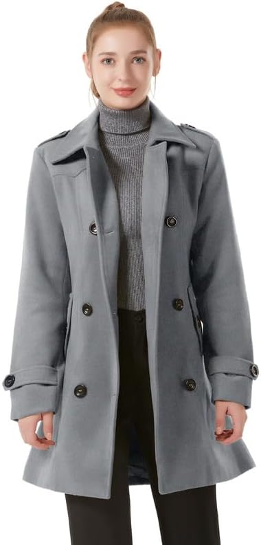 KVE Women's Classic Double Breasted Pea Coat Winter Mid-Long Slim Trench Coat with Belt - Image 6