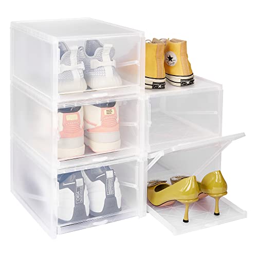 Enjoybasics Shoe Container Stackable, 5 Pack Shoe Boxes, Space Saving Organizer Box For Sneaker Storage, Clear Shoe Display Case, Drawers Easily Pull-Out, Fit Up To Us Size 9 Women, Size 10 Men #TOP17