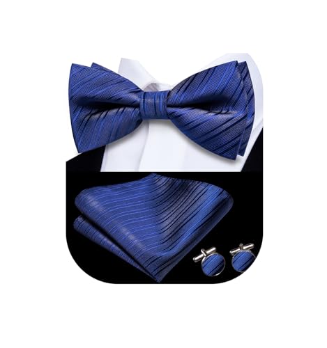 Image of Dubulle Mens Paisley Striped Bowtie Set Pre-tied Bowtie for Men and Pocket Square Set Wedding Business