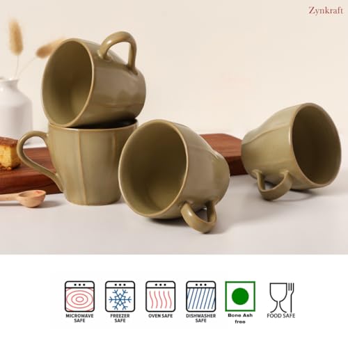 Image of Ceramic Tea Cup | Coffee Mug Set of 4 - Matte Finish Stoneware Tea Cups, Microwave & Dishwasher Safe, Elegant Daily Use Cups for Home & Office, Capacity - 200ml Each (Pista Green)