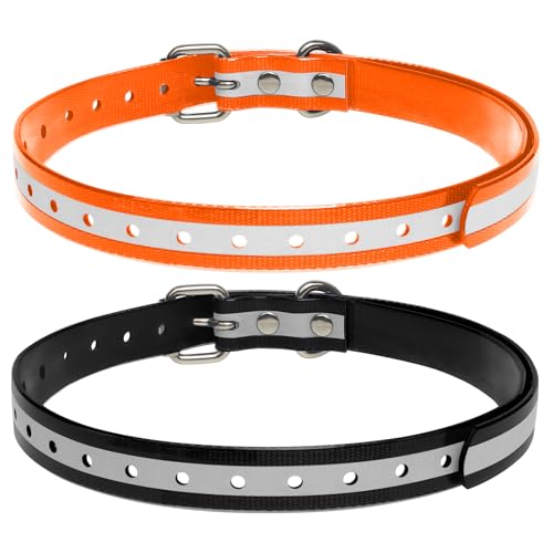 Shock Collar Replacement Strap for Most of Training Collar, 3/4 Inch Dog Collar Replacement for Wireless Fence and Bark, Adjustable Waterproof TPU Collar Strap - 2 Pack? Orange/Black ?