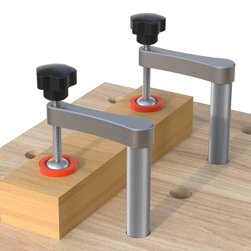 Image of Bench Dog Clamps 2 Pack, 3 /4 Inch Hold Fast Clamp for Woodworking, Adjustable MFT Table Stainless Steel Hold Down Clamps with Protective Pads (19mm)