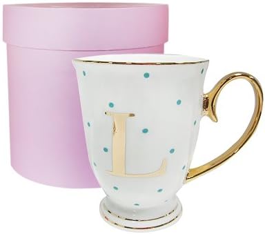 Bombay Duck Alphabet Spotty Metallic Mug Letter R Gold with Aqua Spots, Bone China, White, 1 Count (Pack of 1)