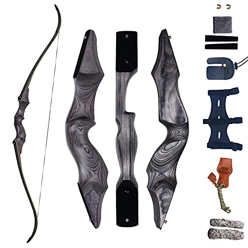 Mxessua Takedown Recurve Bow AMO 60 inches Bamboo Core Limbs Right or Left Handed Riser Archery Bow for Hunting Target 25-65Lbs (50Lbs, Right Hand)