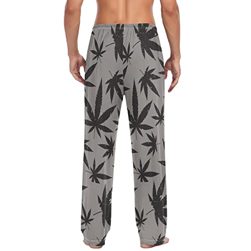 Black Marijuana on Grey Men's Pajama Pants Sleepwear Lounge Pajama Bottoms2