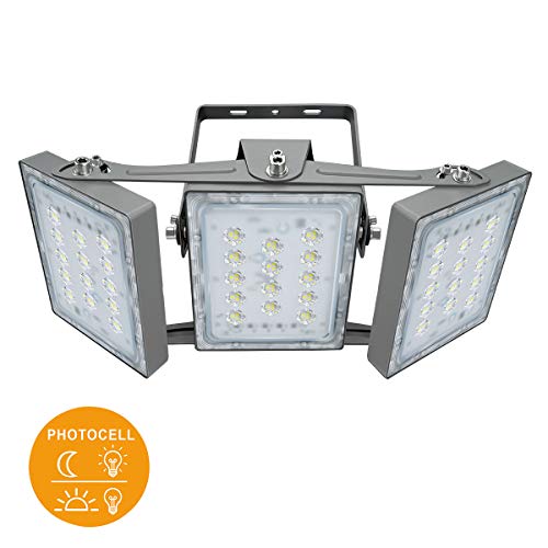 STASUN LED Außenstrahler mit Dämmerungssensor, 90W LED-Sicherheitslicht, 8100 Lumen, Superhell LED Fluter, IP65 Wasserfest, 5000 K Tageslicht, 3 Flutlicht mit verstellbarem Kopf unter
