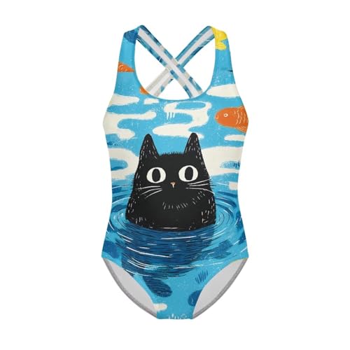 One Piece Swimsuits for Girls,Cewneck Sleeveless Crossback Bathing Suit Teens Qiuck Dry Beach Swimming Suit 5-14Y