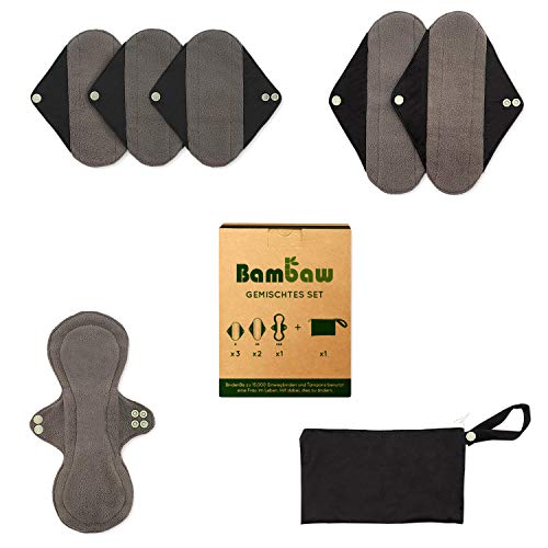 Slipeinlagen Waschbar mit Diskreter Binden Tasche | Mix Set | Wiederverwendbare Binden Waschbar | Slipeinlagen Schwarz | Umweltfreundliche Produkte |