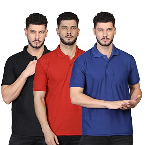 Image of INKKR Men's Casual Polo Neck Half Sleeve Solid T-Shirt (Pack-3)