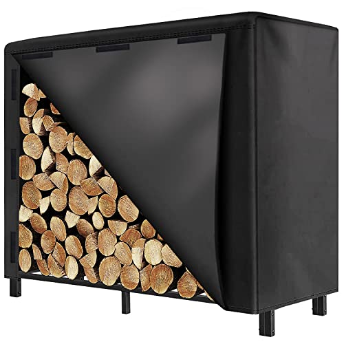Jygopla 4Ft Outdoor Firewood Rack For Fireplace Wood Storage, Heavy Duty Fire Log Lumber Stand Stacker, Metal Lumber Storage Carrier Organizer, Bright Black #TOP26