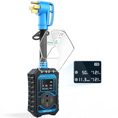 Toldear RV Surge Protector 50 Amp Smart RV Circuit Analyzer with LED Real-time Display Voltage Current KWH 12000 Joules Portable Waterproof RV Surge Protector for Camper Travel Trailer Rv Accessories