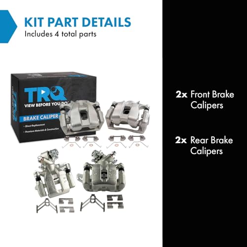 Image of TRQ Front and Rear Brake Caliper Set Zinc Coated Brackets Hardware Compatible with 2019-2022 Acura ILX