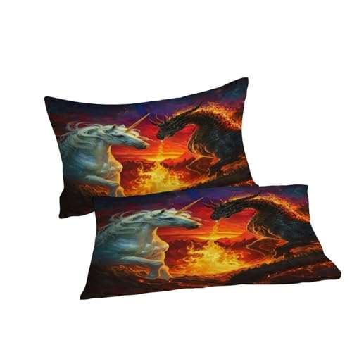 Housse de couette licorne dragon anti-plis avec fermeture éclair pour parure de lit - 7