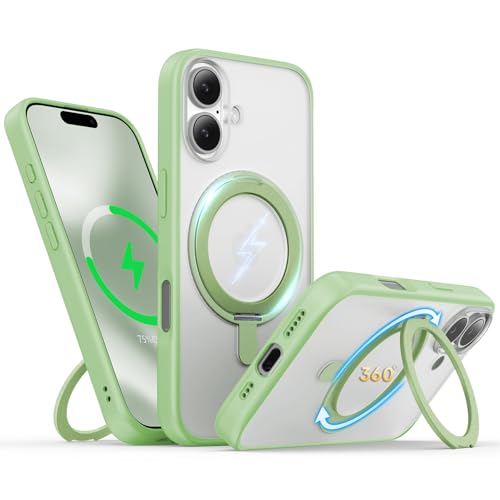 Coque iPhone 17 avec support rotatif 360 et anneau magnétique MagSafe couleur sauge
