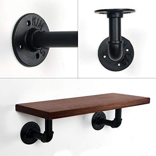 HouseAid Steel Pipe Shelf Bracket (2 Pack), Industrial Pipe Bracket for Wood Floating Shelf, Heavy Duty Iron Rustic Pipe Decor, Vintage Style, Matte Black (Shelf Not Included)