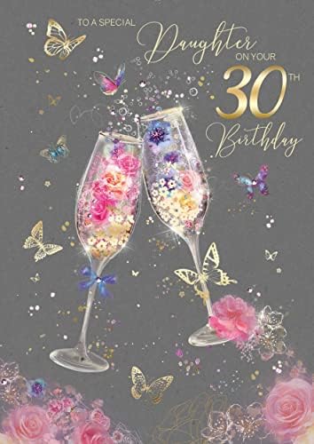 Cherry Orchard Fabulous Daughter 30th Age 30 Birthday Card - Champagne Glasses Flowers