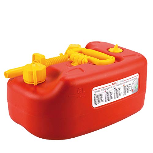 SOS FUEL – 6LT tanica emergenza benzina idrocarburi da 6 litri impilabile e omologata UN con maniglia roteabile e prolunga a soffietto, plastica, rosso