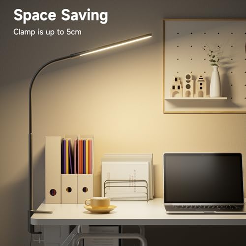 anyts Schreibtischlampe LED, Schreibtischlampe Klemmbar Mit 3 Farben, 10 Helligkeiten Leselampe, Augenschonende Klemmleuchte (Schwarz)