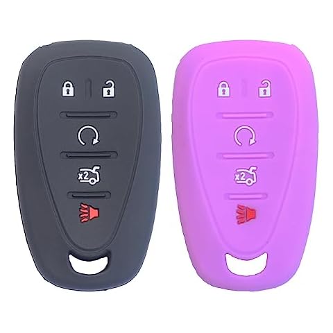 Btopars 2Pcs Rubber Silicone Key Fob Cover Case Skin Remote Shell Holder Compatible with Chevrolet Chevy Camaro Cruze Malibu Traverse Blazer Trailblazer Equinox Black Purple Cover