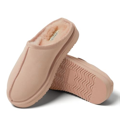 Image of Fireside by Dearfoams Women's Greta Genuine Shearling Clog Slippers, 100% Natural Suede Clogs for Outdoor & Indoor