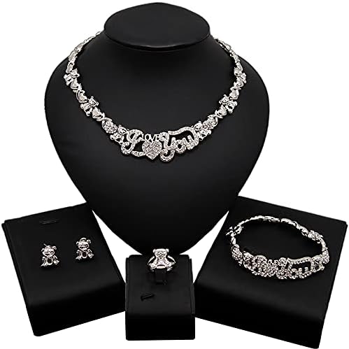 African Necklace Set Hugs and Kisses Gold Jewelry Sets For Women 18k Gold/Silver Filled LOVE Necklaces Jewelry Sets Wedding Jewelry Necklace Earrings Bracelet Ring Gifts - Image 6