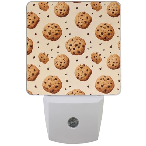 Pigsaly Led Night Light Black Brown Chocolate Chips Cookies Night Light Plug in Wall Lamp Smart Dusk to Dawn Sensor Nightlight Led Lamp Energy Saving Lights Gift for Kids Room Bedroom Bathroom Hallwa