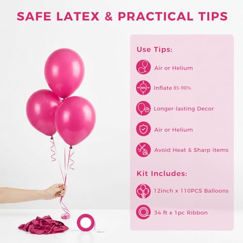 LOVESTOWN 110 PCS Hot Pink Balloons, 12 Inch Bright Hot Pink Latex - image 7