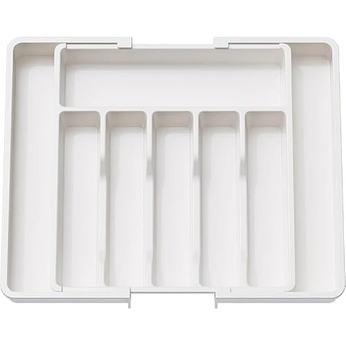 WDSBZNB Cutlery Tray Cutlery Drawer Organizer Expandable, Adjustable Kitchen Utensil Tray Set, Compartment Flatware Storage Divider(White)