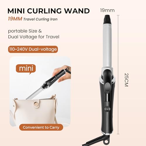 Mini-Curling-Tongs-Mini-Curling-Iron-for-Short-Hair-19mm-Travel-Curling-Wand-Curling-Wand-for-Short-Hair-5-Temperature-Adjustable-from-120-200-LED-Display-Small-Hair-Curler-Dual-Voltage