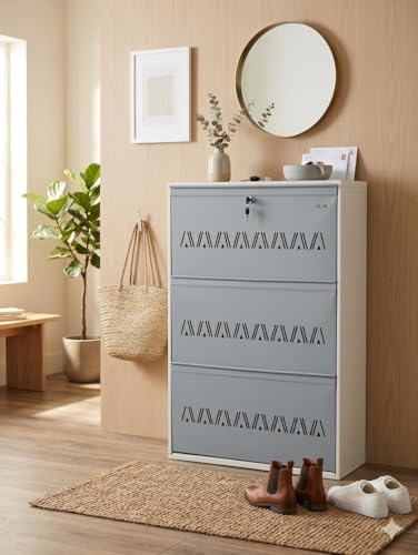 Image of Wall Mounted Heavy Metal Shoe Rack with 3 Shelves Foldable Shoe Storage for Home Shoe Stand Cabinet