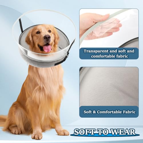 Image of Inflatable Dog Cone Collar for Dogs After Surgery, 2 in 1 Soft Inflatable Dog Cone with Manual Inflator and Clear PVC Anti-Licking Shield, Dog Recovery Protective Collar(Grey,Color:L)