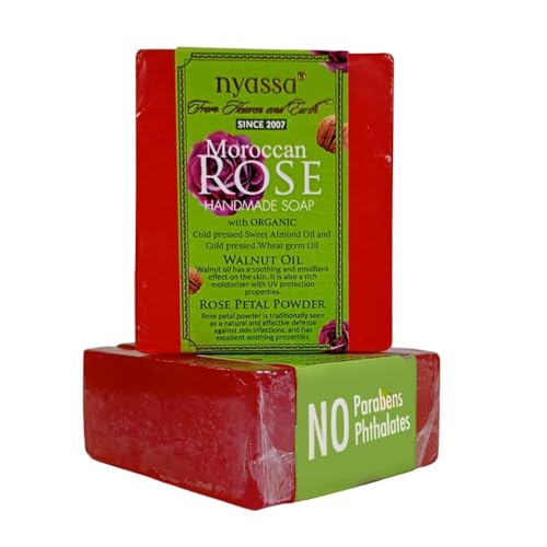 Image of Nyassa Moroccan Rose Natural Bathing Handmade Soap | walnut Oil & Rose Petal Powder| Floral Fragrance Pack of 150gm