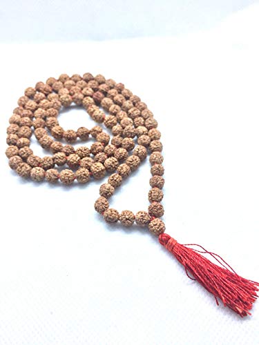 CMEI Tibetan Rudraksha Mala 5 mukhi Paanch mukhi 5 face for Meditation Yoga Genuine Natural 7mm 108+1 Beads Red