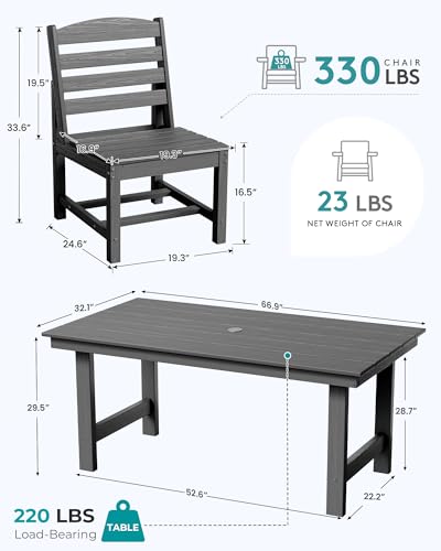 Image of SERWALL Patio Dining Sets for 6 Person, HDPE Dining Set with 6 Armless Chairs, Gray