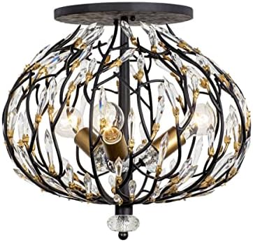 Varaluz Bask 3-Lt Crystal Semi-Flush - Matte Black/French Gold