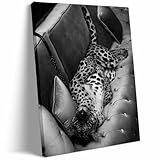 Panther on the Sofa Wall Art - Vintage Black and White Photography Fashion Poster - Trendy Wall Art Cheetah Poster Wall Decor - Bar Cart Decor - Magazine Cover Aesthetic Prints 16x24in Frame wall art