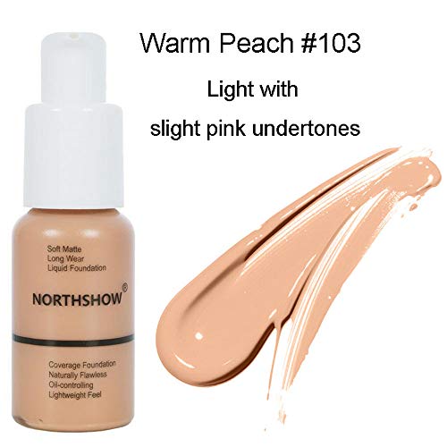 Matte Flawless Foundation Oil Control Full coverage Foundation Cream, Long Lasting Waterproof Liquid Concealer for Women Girls, 103 Warm peach-30ml