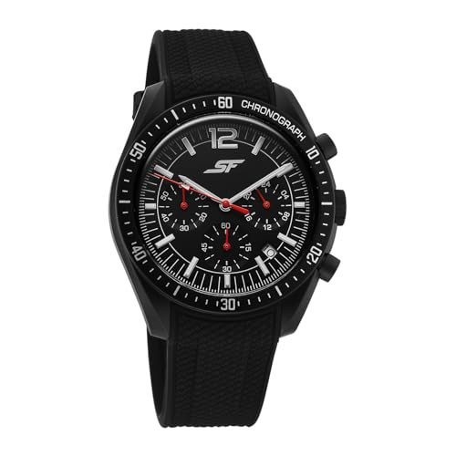Image of SF Genesis-Bold Chronograph Quartz Analog with Black Dial Black Silicon Strap Watch for Men - 77186PP03